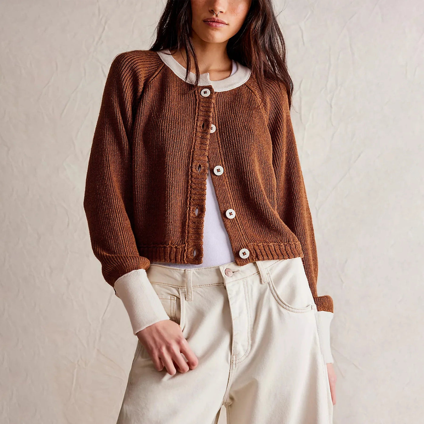 Dames Cropped Cardigan Met Knopen En Lange Mouwen