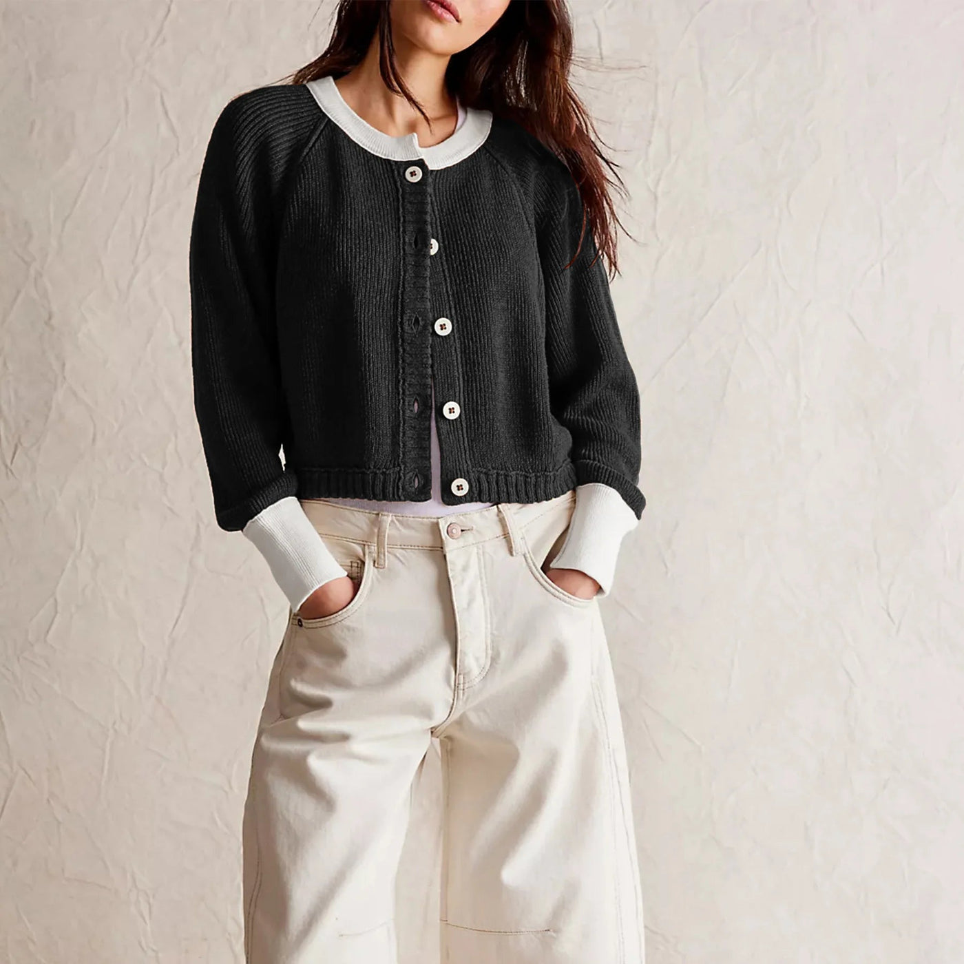 Dames Cropped Cardigan Met Knopen En Lange Mouwen