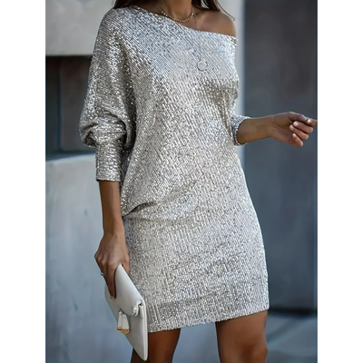 Dames Avondjurk Met Pailletten En Off Shoulder Halslijn