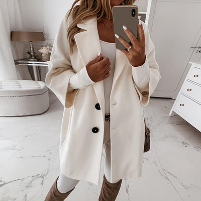 Dames Elegante Lange Trenchcoat Met Knoopsluiting En Lange Mouwen