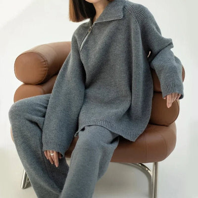 Dames Gebreide Sweater Set Met Lange Mouwen En Rechte Broek