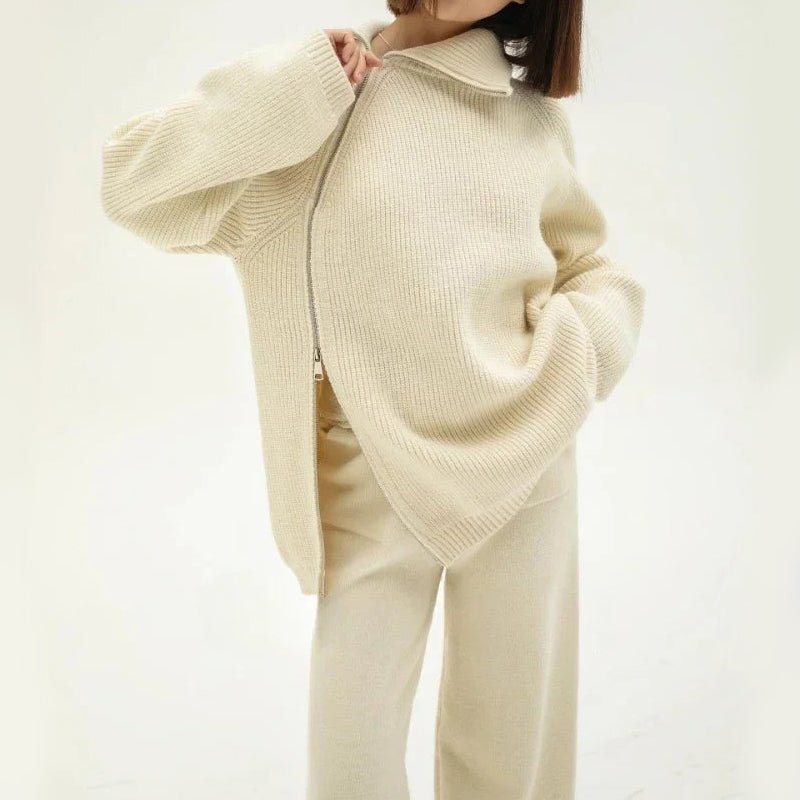 Dames Gebreide Sweater Set Met Lange Mouwen En Rechte Broek