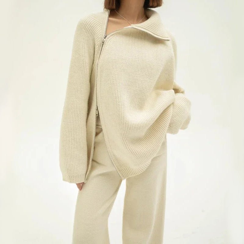 Dames Gebreide Sweater Set Met Lange Mouwen En Rechte Broek