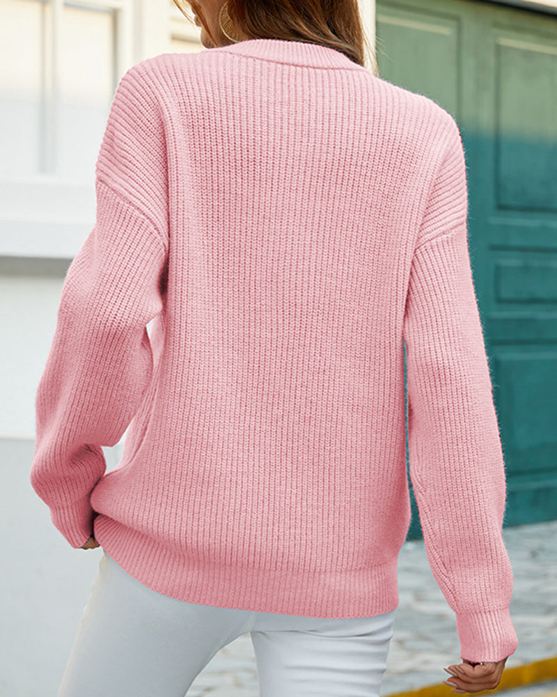 Dames Casual Geribde Trui Met Knoopsluiting En Ronde Hals