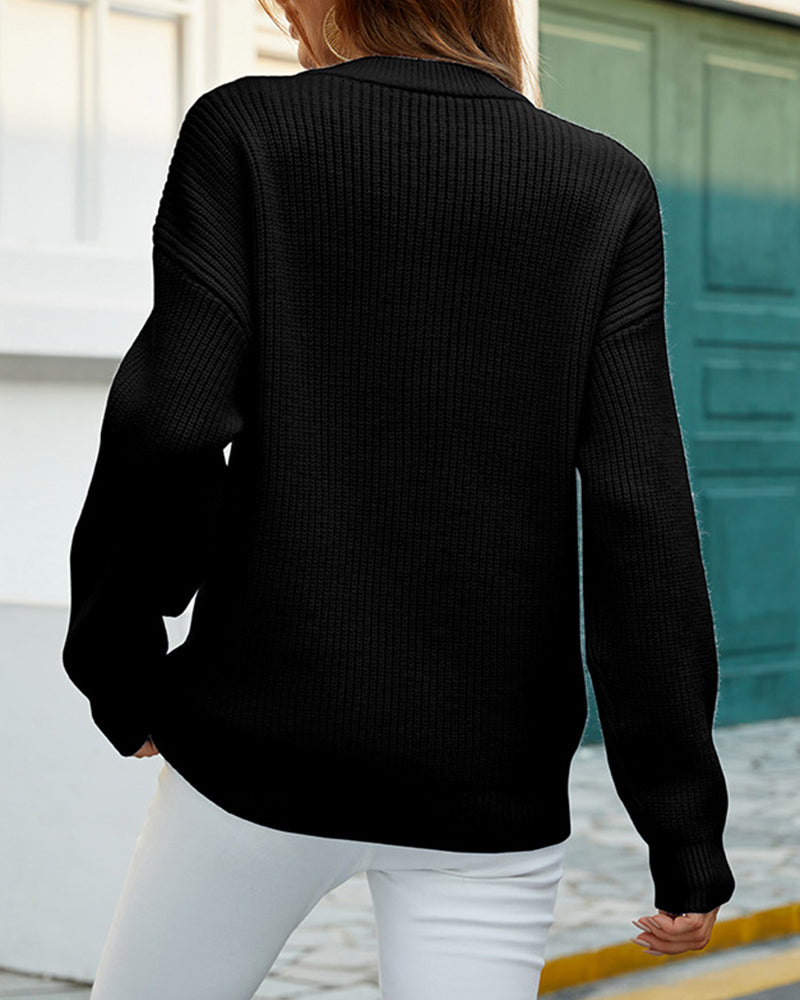 Dames Casual Geribde Trui Met Knoopsluiting En Ronde Hals