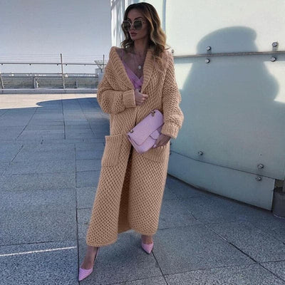 Dames Lange Gebreide Cardigan Met Zakken