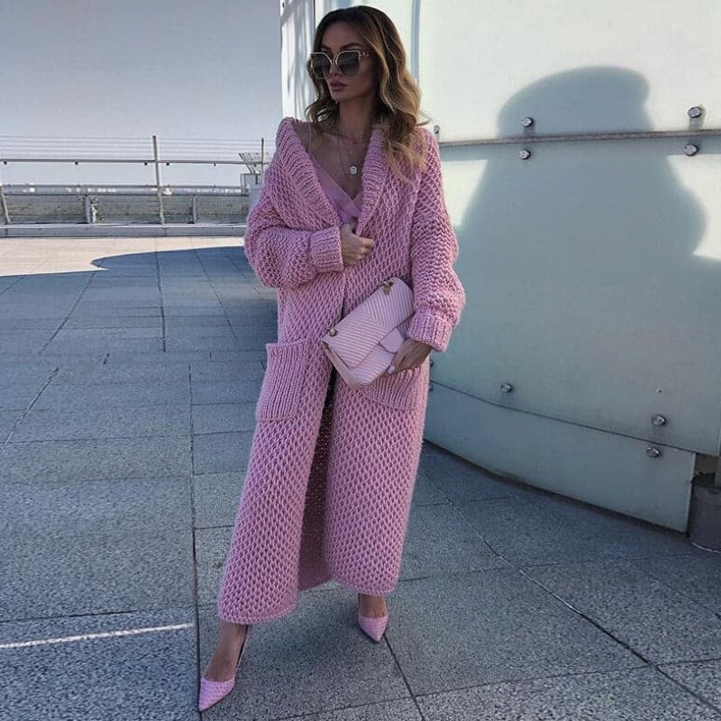 Dames Lange Gebreide Cardigan Met Zakken