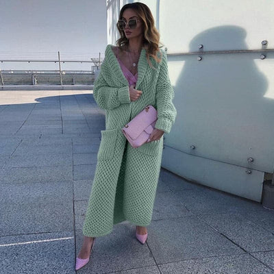 Dames Lange Gebreide Cardigan Met Zakken