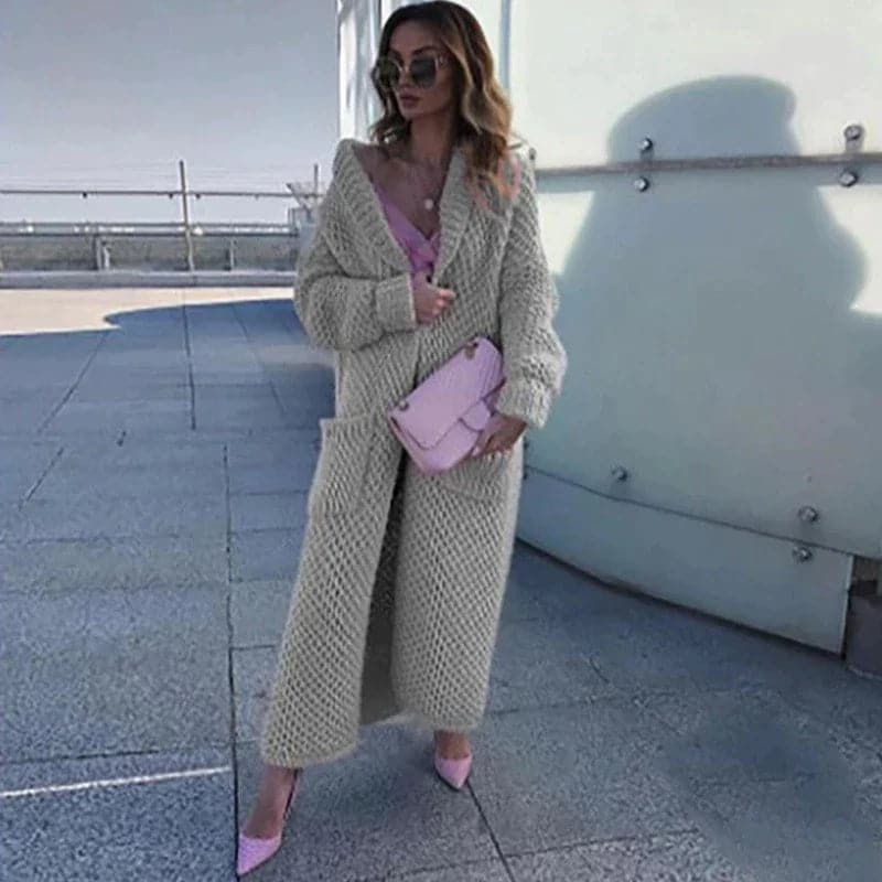 Dames Lange Gebreide Cardigan Met Zakken
