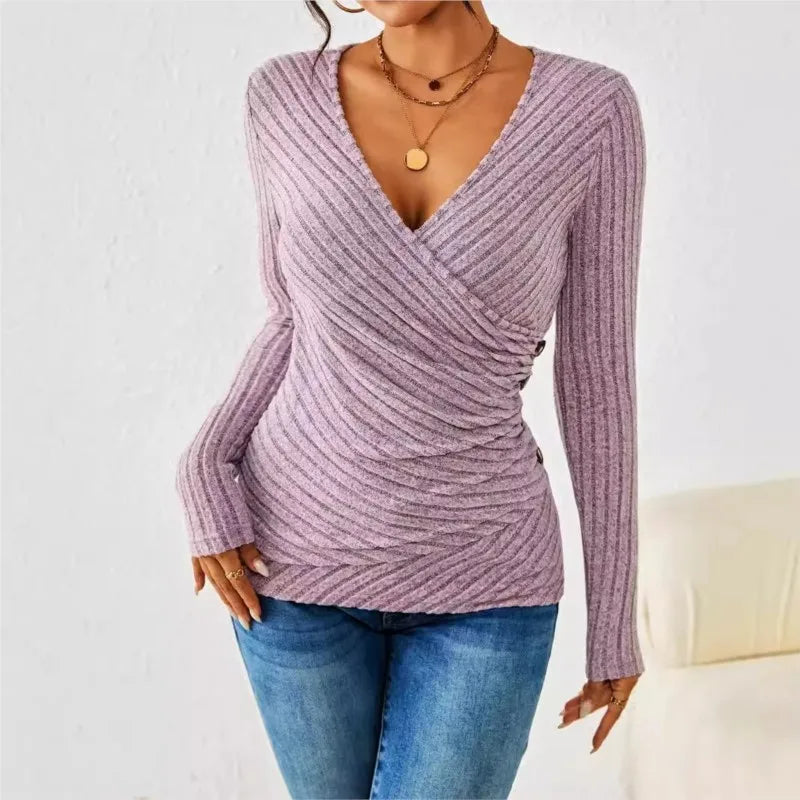 Dames Blouse Met V-Hals En Lange Mouwen
