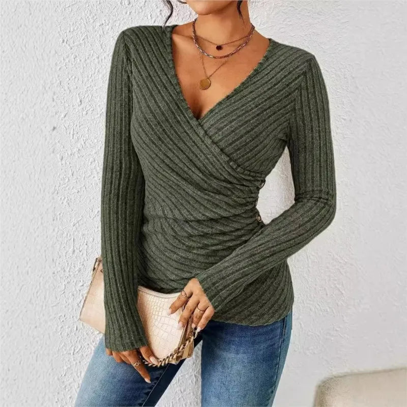 Dames Blouse Met V-Hals En Lange Mouwen