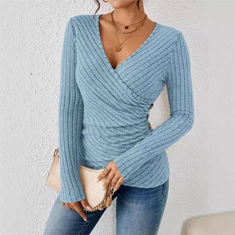 Dames Blouse Met V-Hals En Lange Mouwen