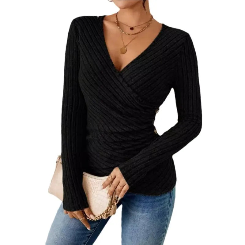Dames Blouse Met V-Hals En Lange Mouwen