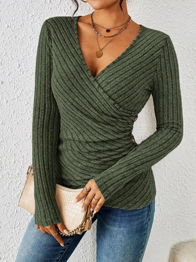 Dames Blouse Met V-Hals En Lange Mouwen