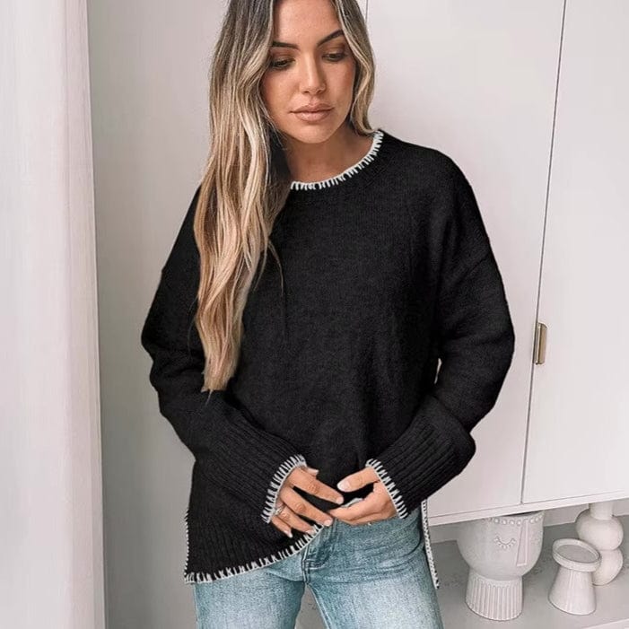 Dames Loose Fit Gebreide Trui Met Lange Mouwen
