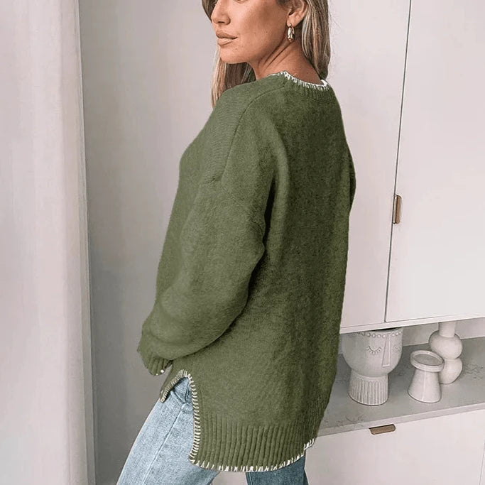 Dames Loose Fit Gebreide Trui Met Lange Mouwen
