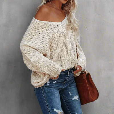 Dames Gebreide Trui Met V-Hals En Off-Shoulder Design