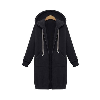 Dames Lange Hoodie Met Capuchon En Ritssluiting