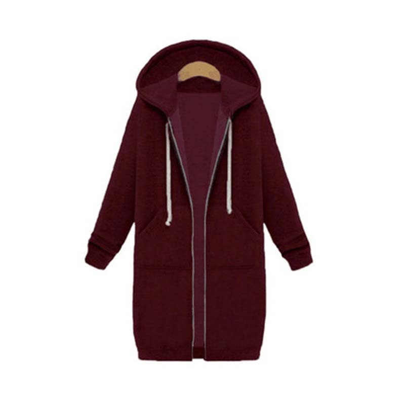 Dames Lange Hoodie Met Capuchon En Ritssluiting