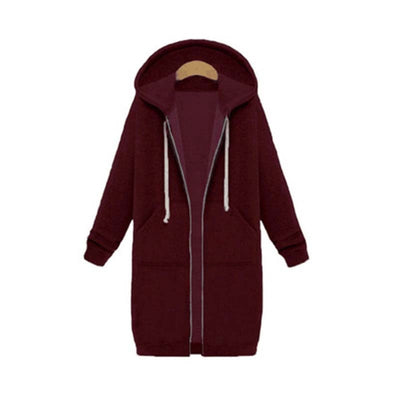 Dames Lange Hoodie Met Capuchon En Ritssluiting