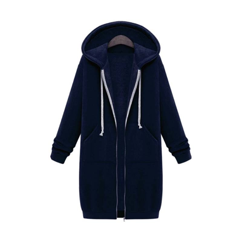 Dames Lange Hoodie Met Capuchon En Ritssluiting