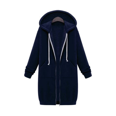 Dames Lange Hoodie Met Capuchon En Ritssluiting
