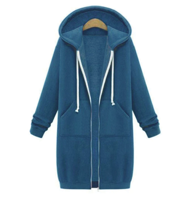 Dames Lange Hoodie Met Capuchon En Ritssluiting