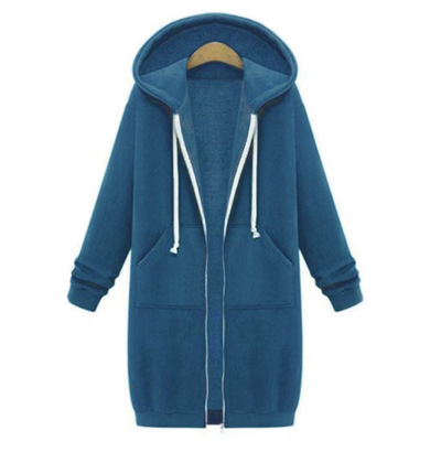 Dames Lange Hoodie Met Capuchon En Ritssluiting