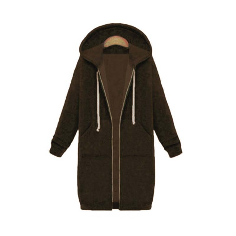 Dames Lange Hoodie Met Capuchon En Ritssluiting