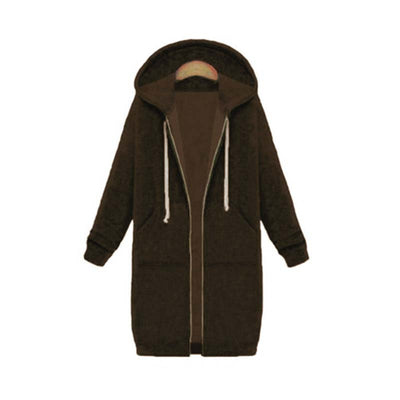 Dames Lange Hoodie Met Capuchon En Ritssluiting