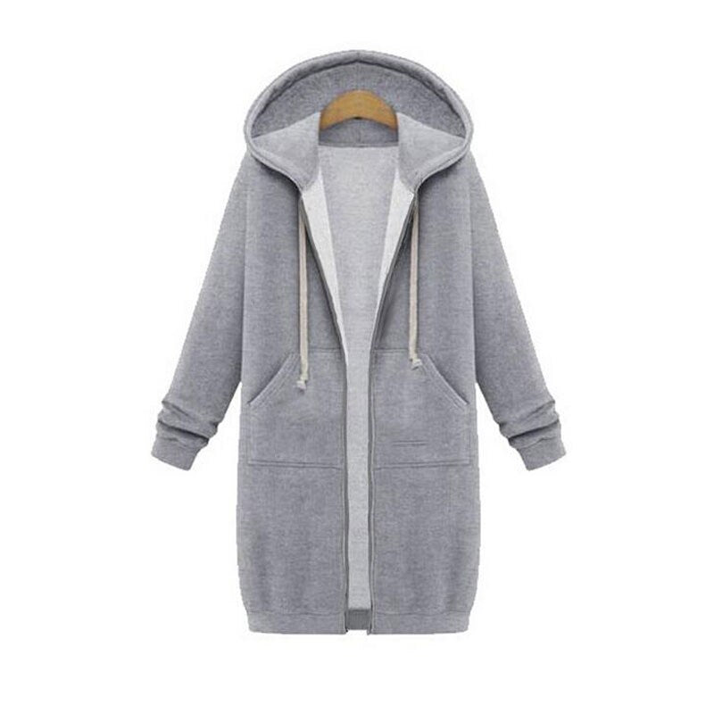 Dames Lange Hoodie Met Capuchon En Ritssluiting