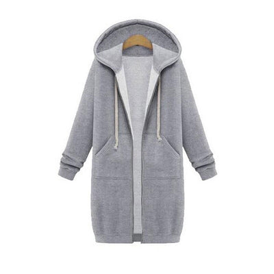 Dames Lange Hoodie Met Capuchon En Ritssluiting