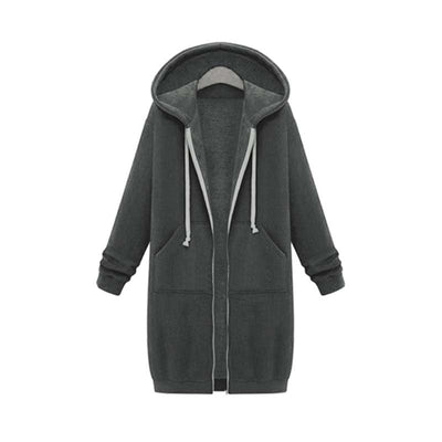 Dames Lange Hoodie Met Capuchon En Ritssluiting