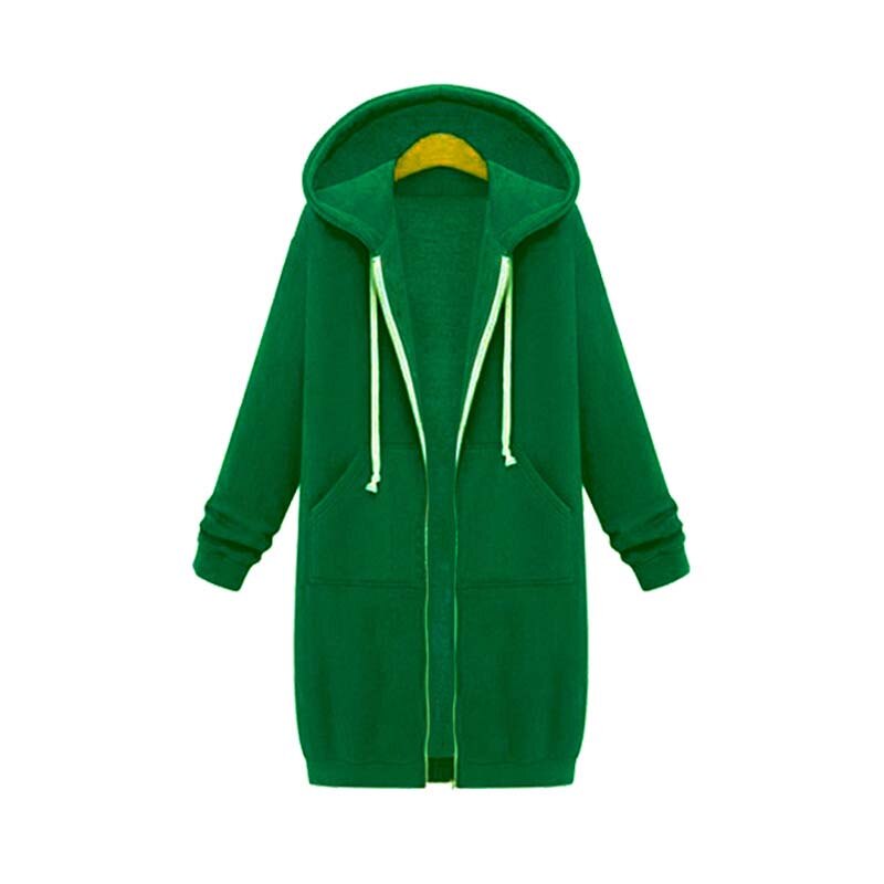 Dames Lange Hoodie Met Capuchon En Ritssluiting