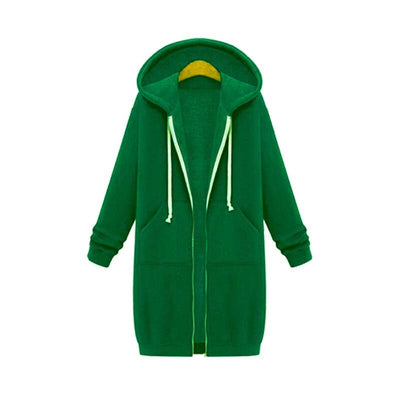 Dames Lange Hoodie Met Capuchon En Ritssluiting