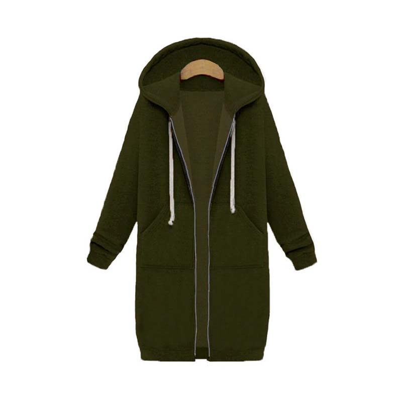 Dames Lange Hoodie Met Capuchon En Ritssluiting