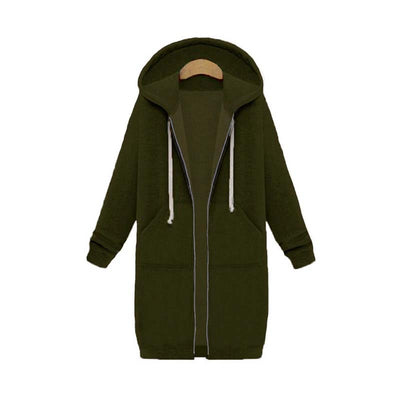 Dames Lange Hoodie Met Capuchon En Ritssluiting