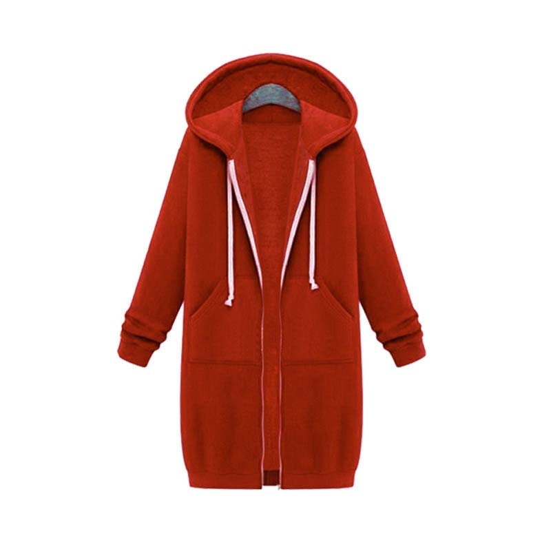 Dames Lange Hoodie Met Capuchon En Ritssluiting