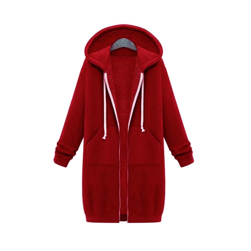 Dames Lange Hoodie Met Capuchon En Ritssluiting