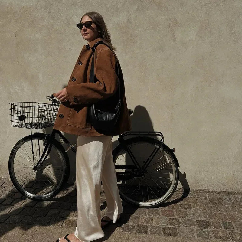 Dames Elegant Imitatie Suède Jasje Met Knoopsluiting