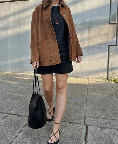 Dames Elegant Imitatie Suède Jasje Met Knoopsluiting