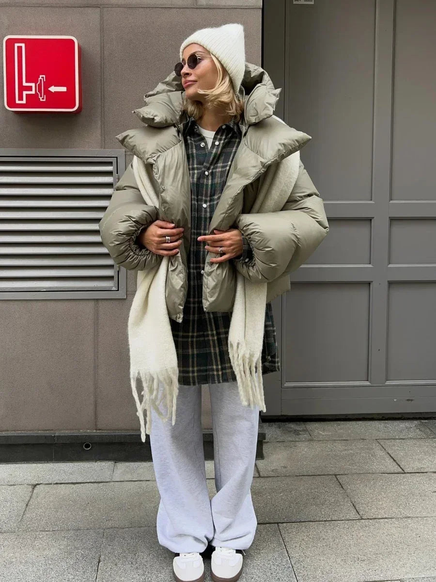 Dames Winter Puffer Jas Met Capuchon En Oversized Stijl