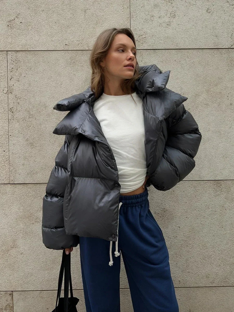 Dames Winter Puffer Jas Met Capuchon En Oversized Stijl