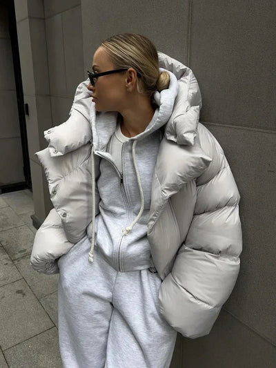 Dames Winter Puffer Jas Met Capuchon En Oversized Stijl