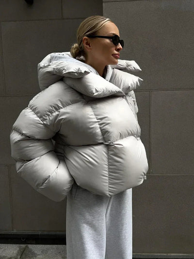 Dames Winter Puffer Jas Met Capuchon En Oversized Stijl