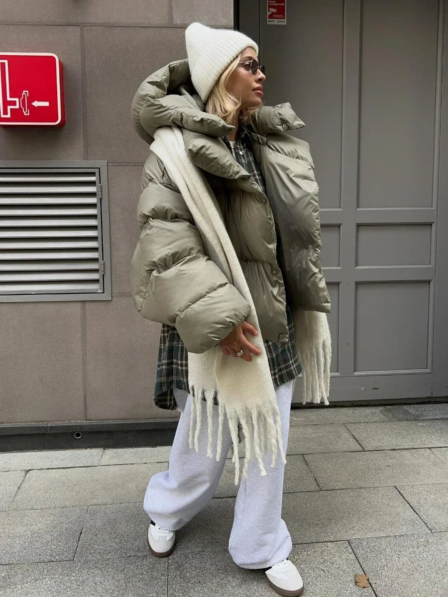 Dames Winter Puffer Jas Met Capuchon En Oversized Stijl