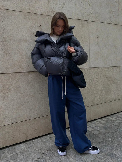 Dames Winter Puffer Jas Met Capuchon En Oversized Stijl