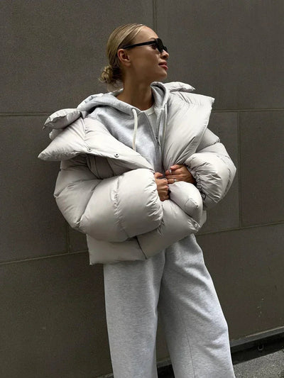 Dames Winter Puffer Jas Met Capuchon En Oversized Stijl