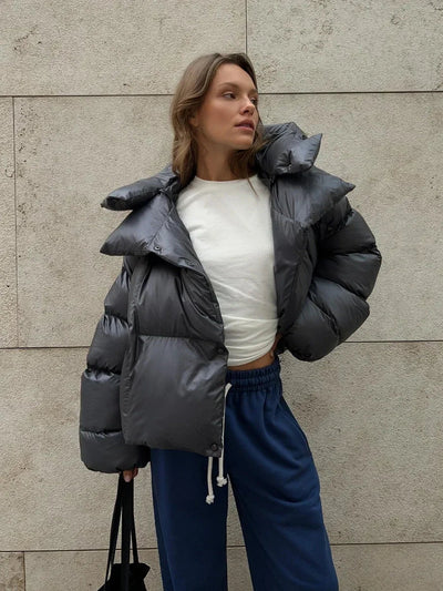 Dames Winter Puffer Jas Met Capuchon En Oversized Stijl