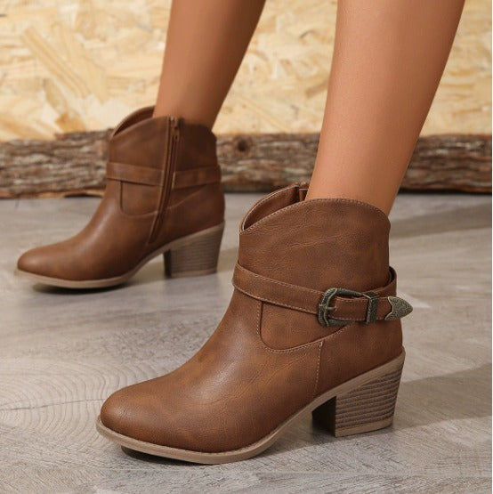 Dames Enkellaarzen Met Gesp En Blokhak